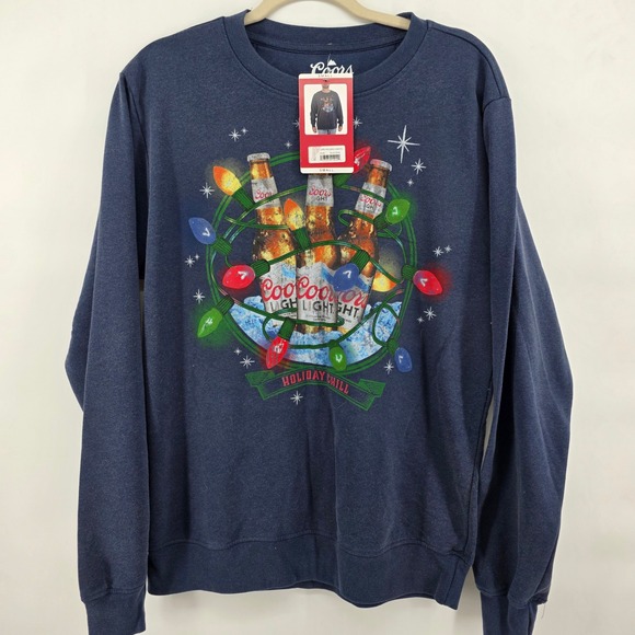 Coors Light Holiday Fleece Crew Sweatshirt Mens Small Blue Graphic Christmas Top - Picture 2 of 6
